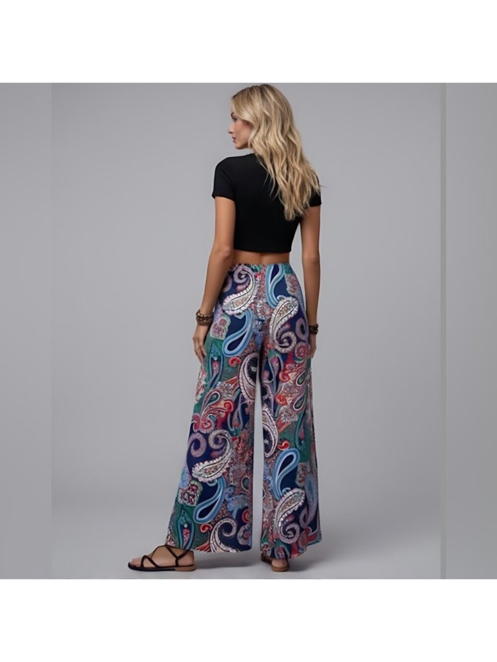 Paisley Print Wide Leg Pants Blue - Picture 5 of 7